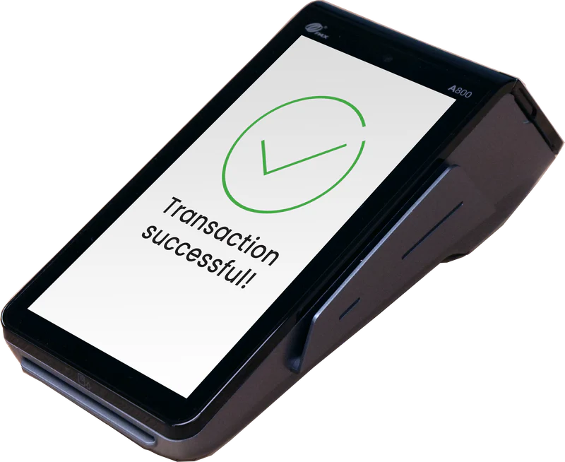 PAX A800 free 4G card terminal showing a successful transaction